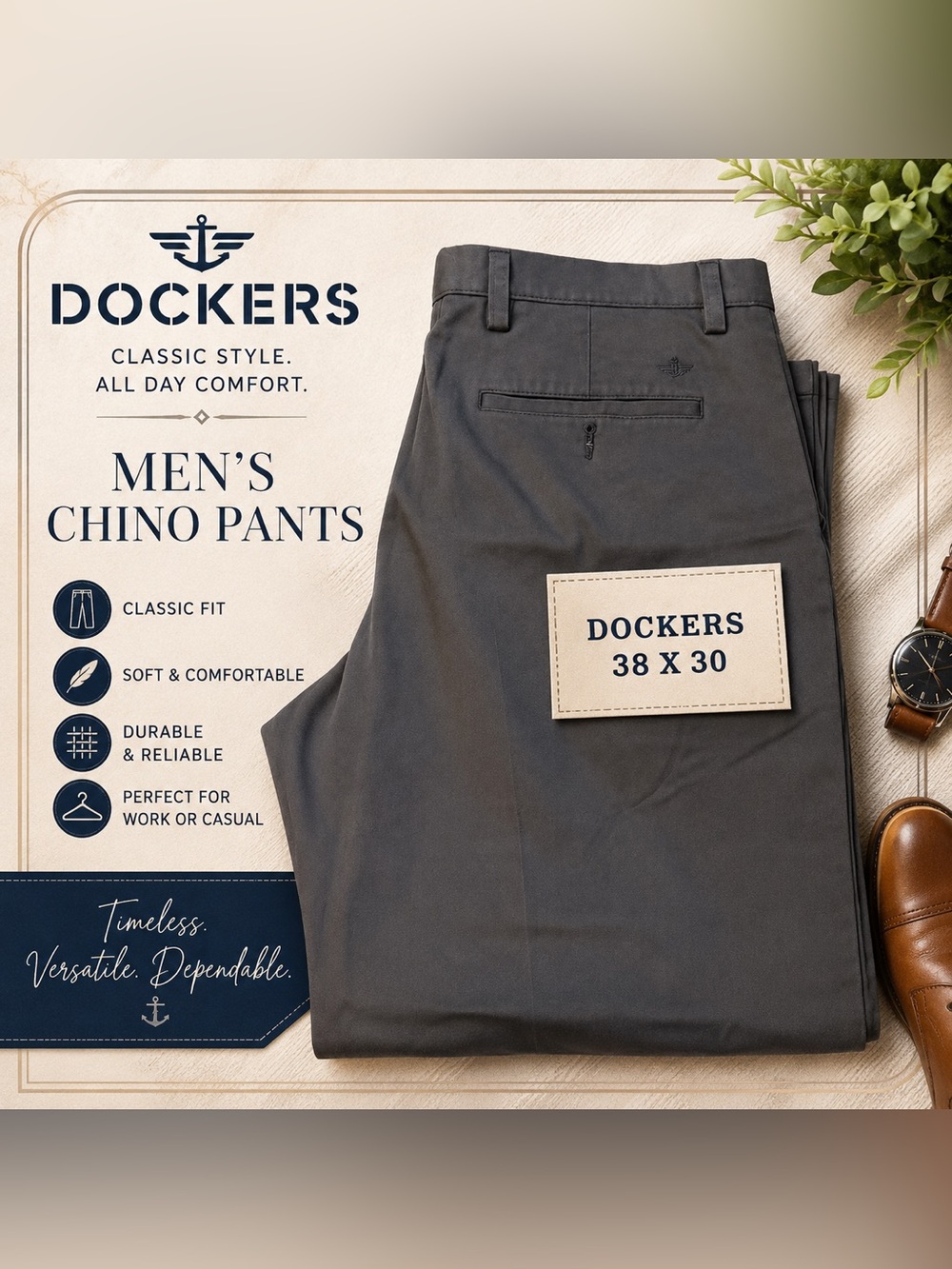 Dockers Classic Fit Chino Pants Cotton Blend Charcoal Gray 38x30